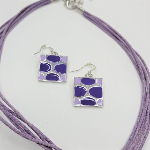 Purple Square Pendant Necklace with Matching Square Purple Earrings - Picture 6 of 12